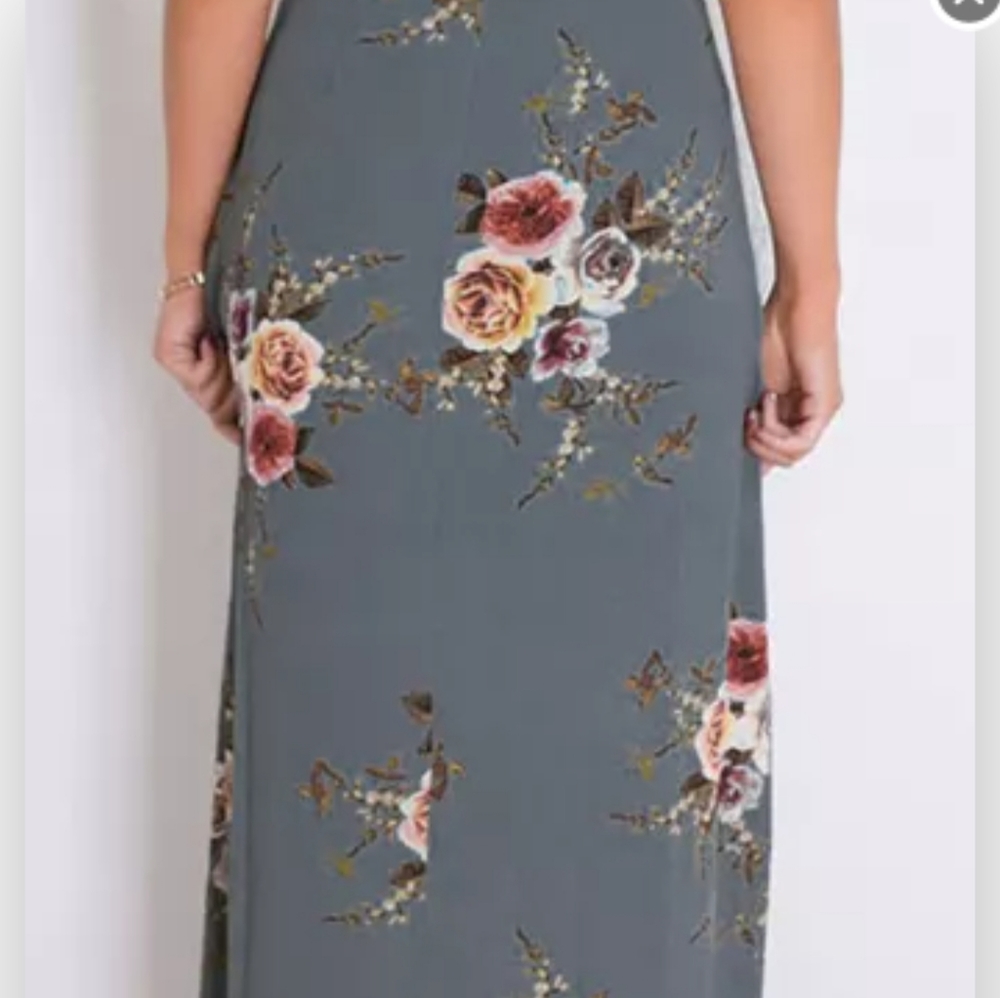 Brand New Gray Floral Wrap Maxi Dress With Slit - Picture 6 of 7